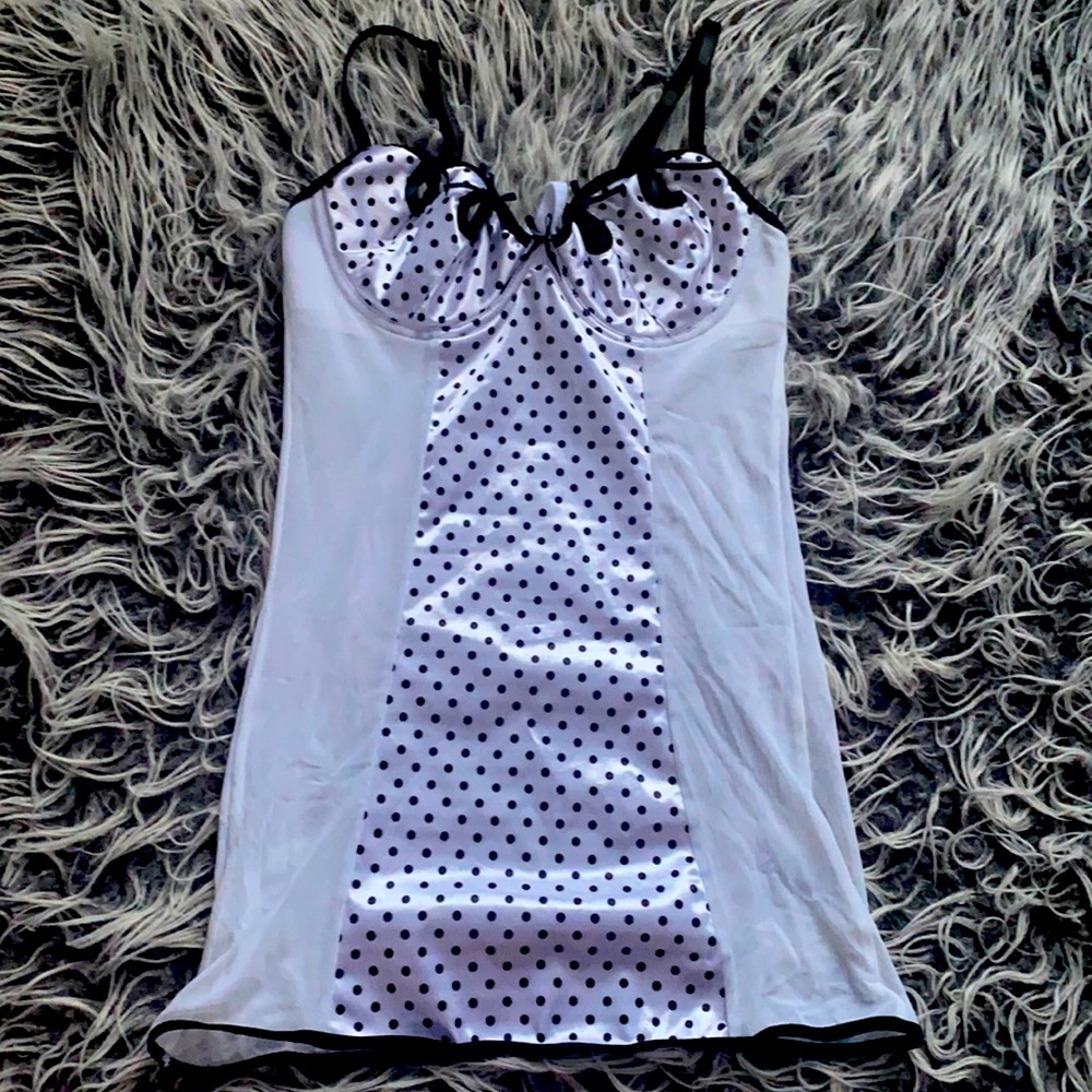 Frederick’s Of Hollywood Polka Dot Sheer Slip Dress Chemise Lingerie